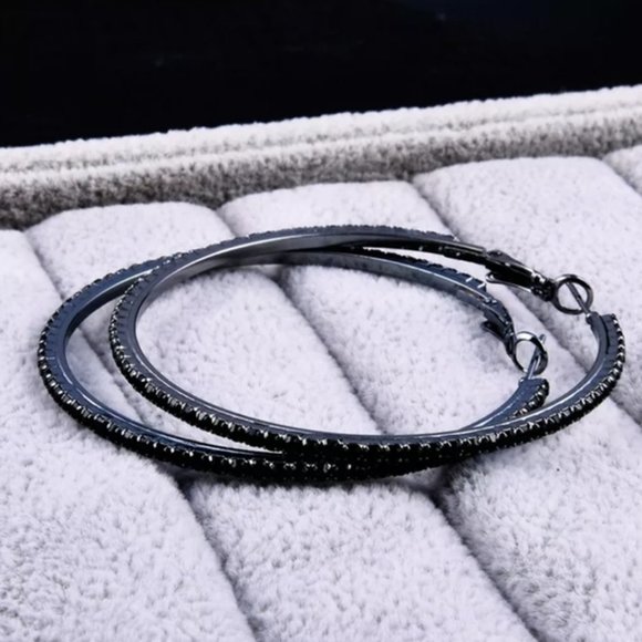 *Black Gold Black Sapphire 2.25'' Hoop Earrings - Picture 4 of 7